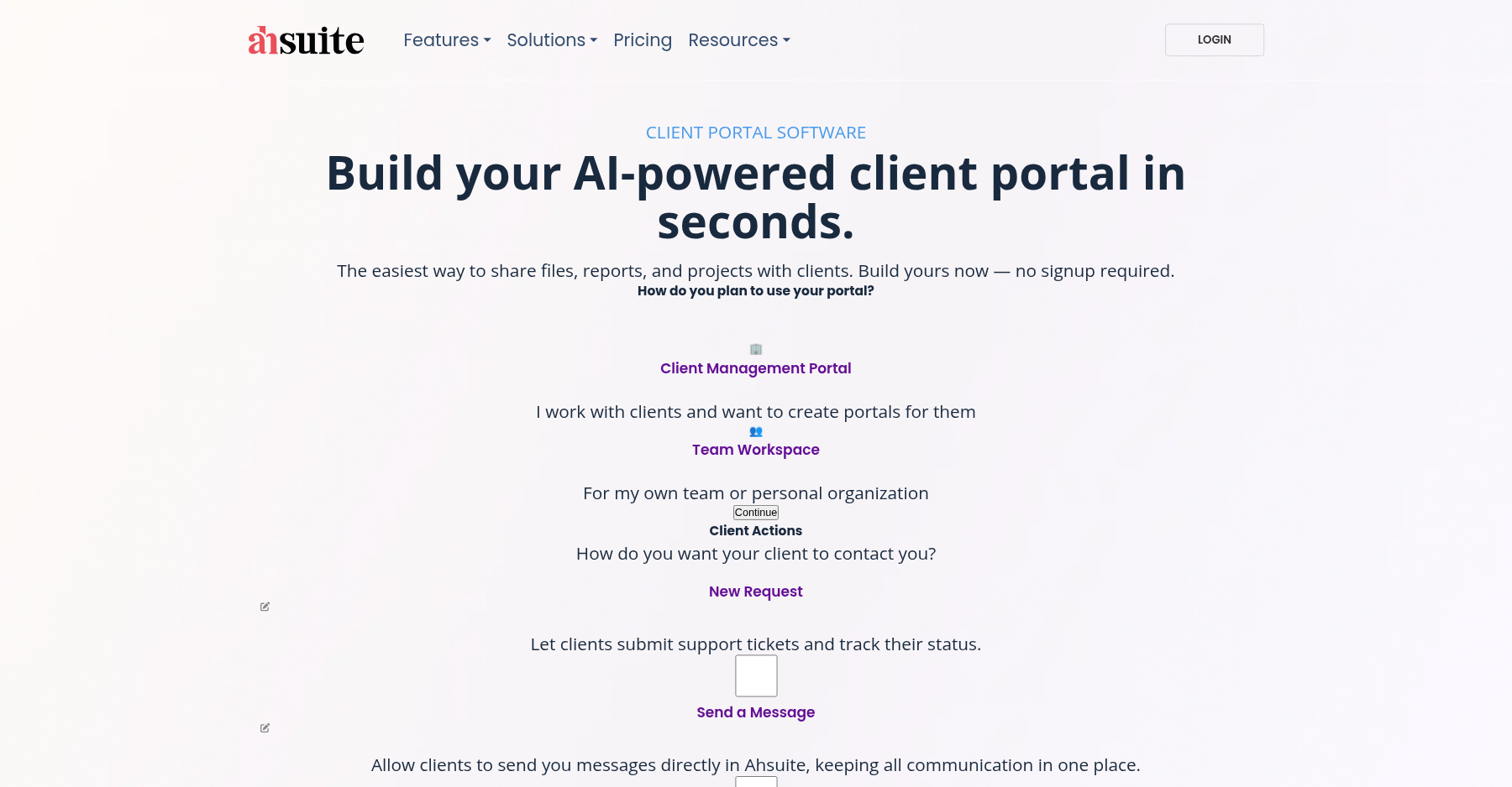 Ahsuite client portal interface