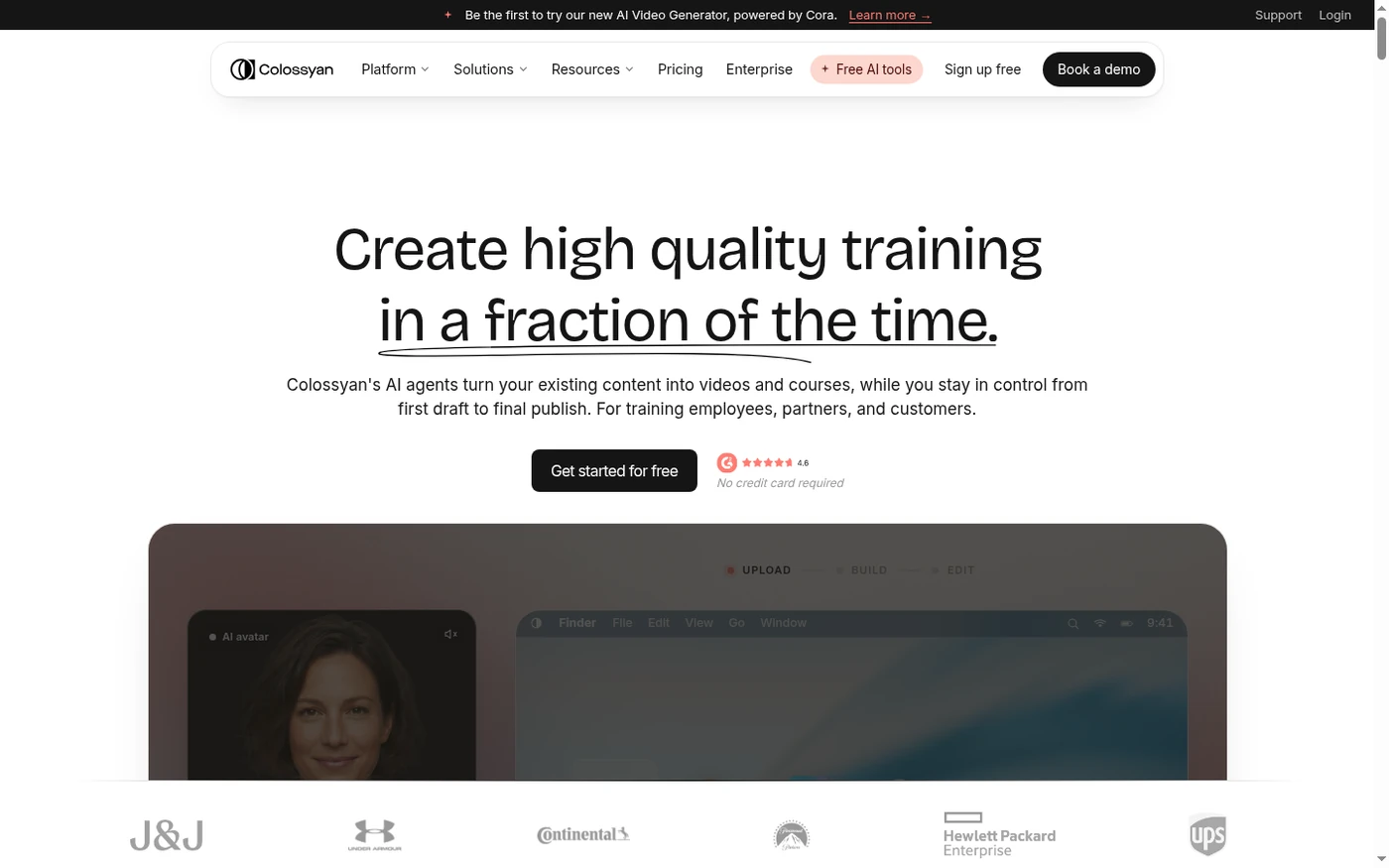 Colossyan homepage and product interface