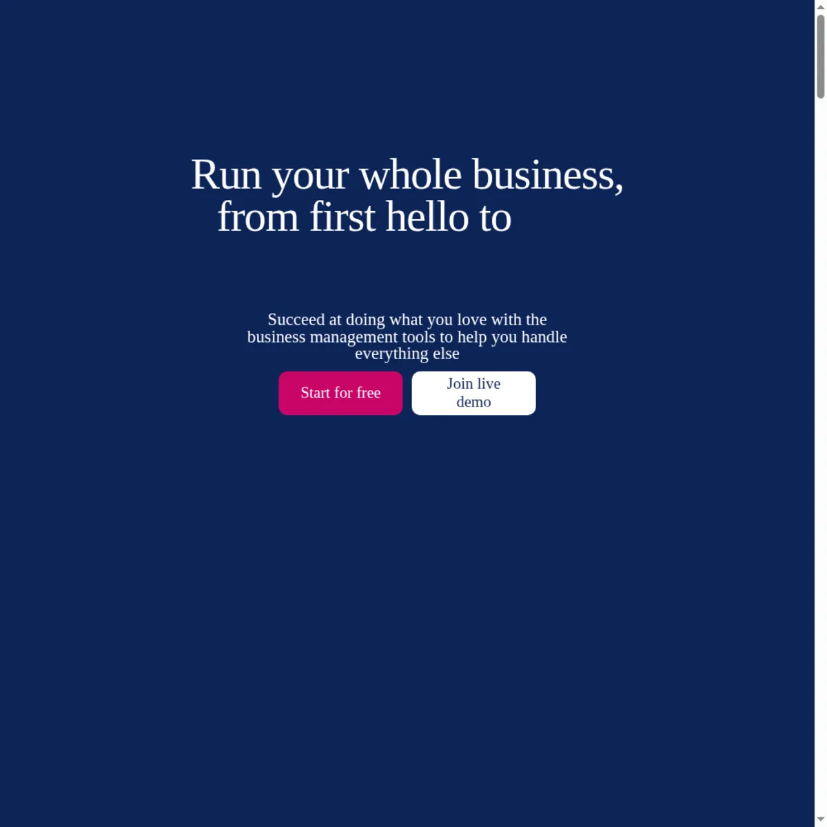 Dubsado homepage — run your whole business from first hello to final payment