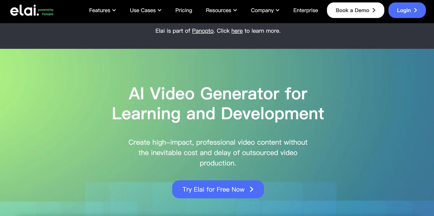 Elai homepage and product interface