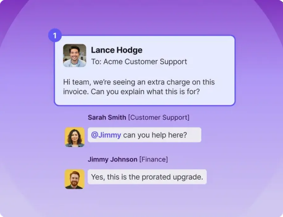 Front shared inbox conversation with team comments