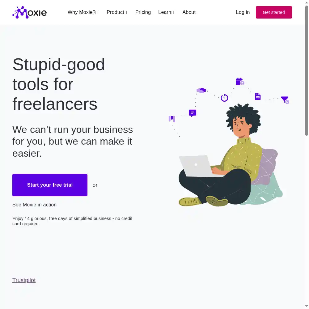 Hectic (now Moxie) homepage and freelancer dashboard