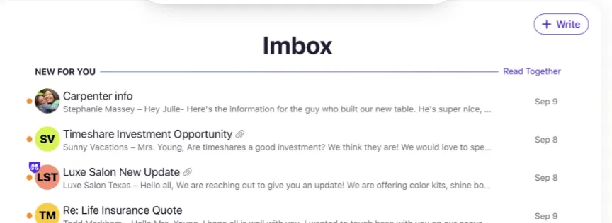 HEY Imbox showing the NEW FOR YOU email list