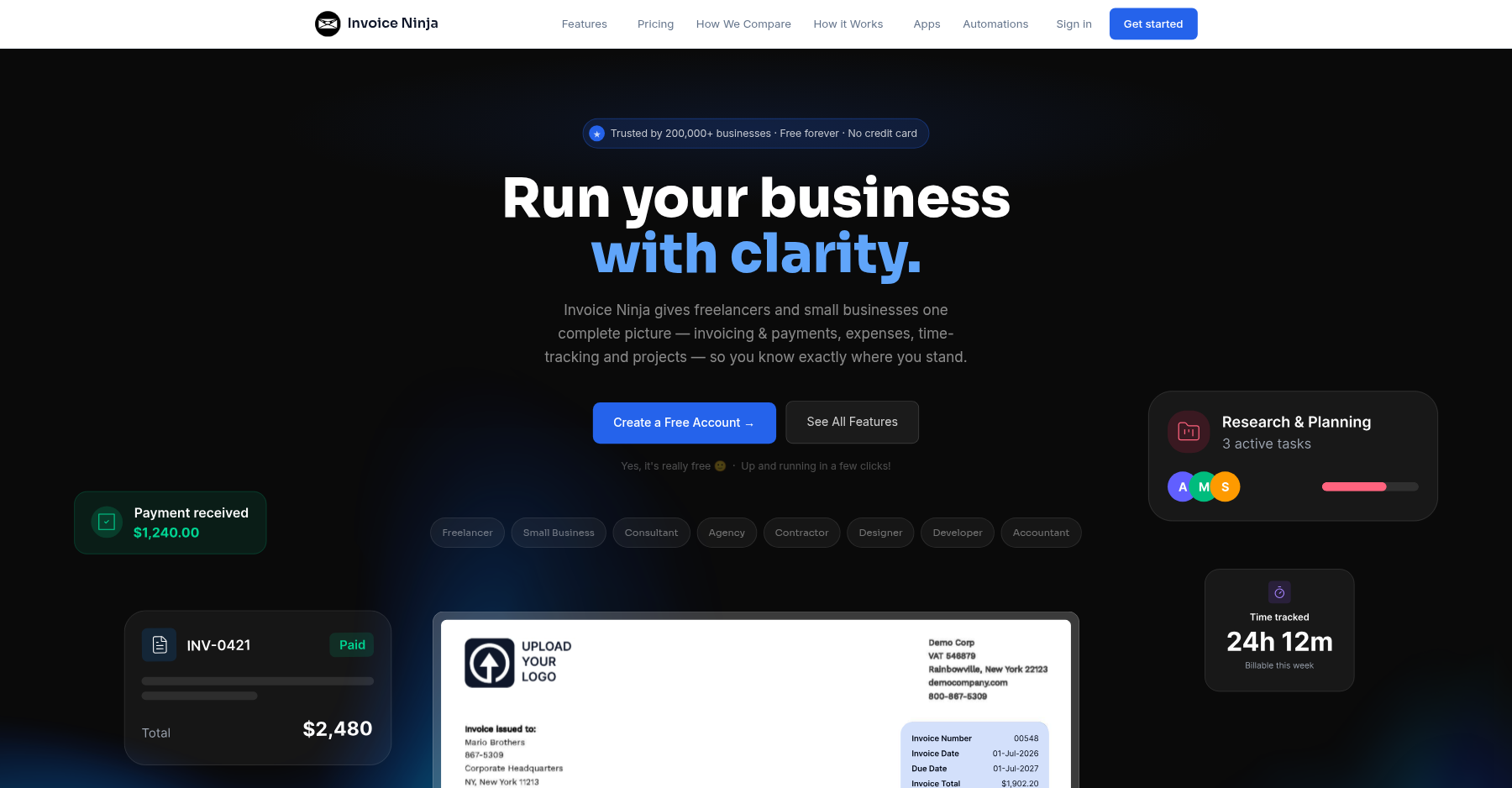 Invoice Ninja invoice editor with live preview