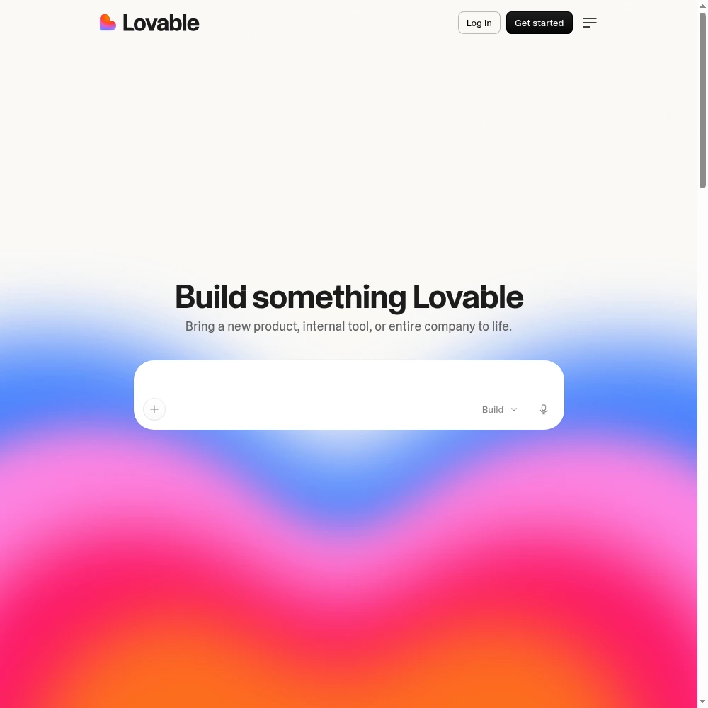 Lovable app builder interface: a chat prompt on the left generating a live full-stack React app preview on the right