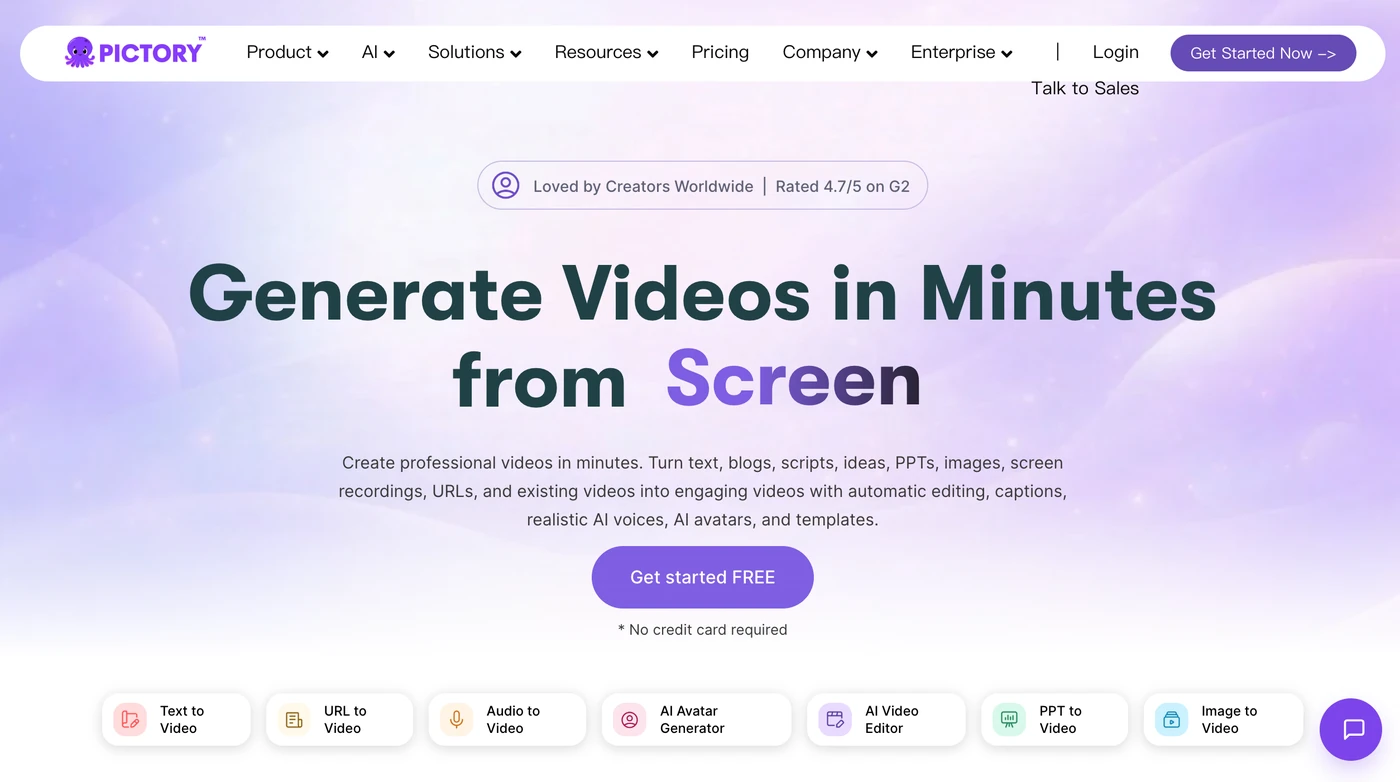 Pictory homepage and product interface