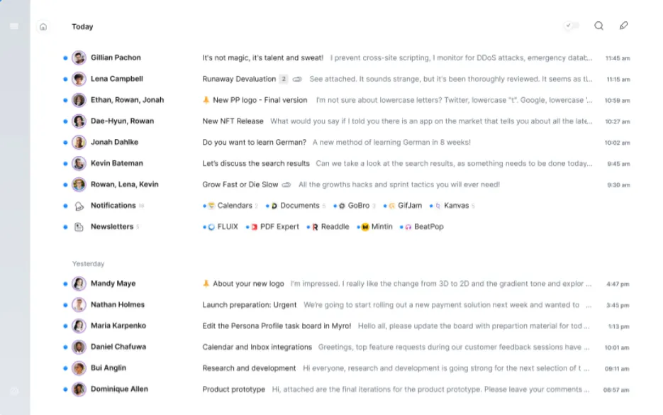 Spark Mail smart inbox grouping email by people