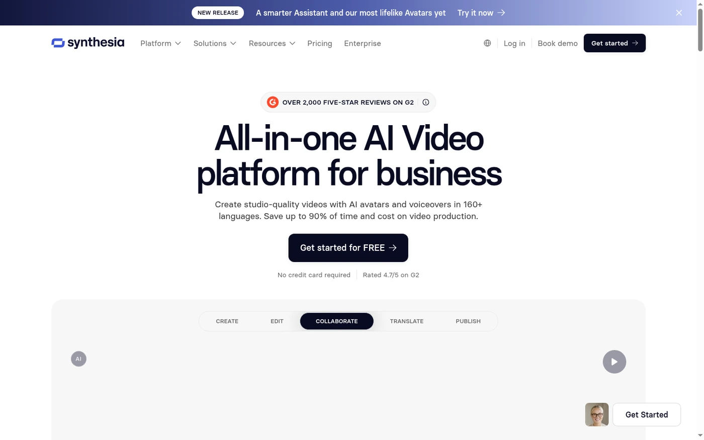 Synthesia homepage and product interface