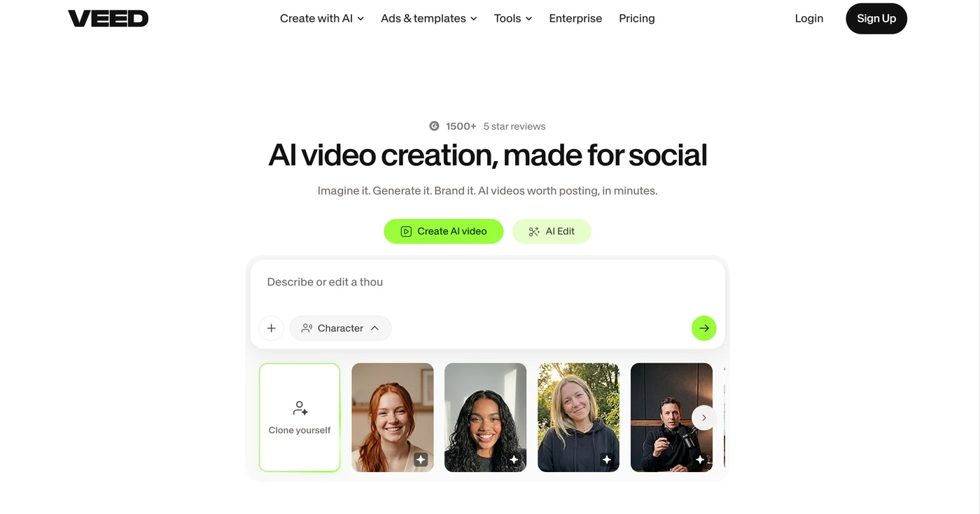 VEED homepage and product interface